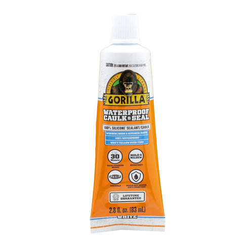 Gorilla Waterproof Caulk & Seal 100% Silicone Sealant, White, 2.8oz Squeeze Tube (Pack of 2)...