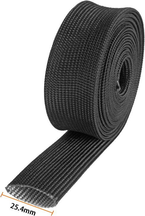 Fiberglass Heat Wrap Wire Shield Sleeve- 1" IDX 10' Adjustable Black Exhaust Heat Shield Spark Plug Wire For Car&Auto Wire Loom Brake Line Cable...