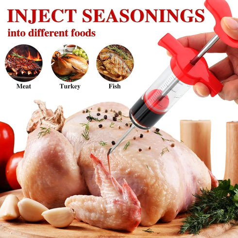 Meat Injector Syringe, 1-oz Plastic Marinade Turkey Injector Kit, 2 Marinade Injector Needles for BBQ Grill by QPMR...