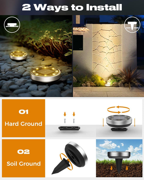 btfarm 6 Pack Solar Ground Lights Outdoor, 8 LED Flat Solar Lights Outdoor Pathway IP65 Waterproof for Garden Pathway Lawn Patio Yard Landscape, W...