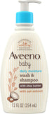 Aveeno Baby Daily Moisturizing 2-in-1 Wash & Shampoo, Baby Body Wash & Shampoo with Shea Butter & Oat Extract Gently Cleanses Baby's Sensitive Ski...