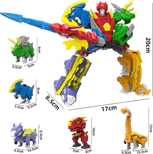 5-in-1 Robot Dinosaur Toys Set: Large Transforming Robot Take Apart Kit with 5 Dinosaur Action Figures - Triceratops Deformation Toys for Kids Age...