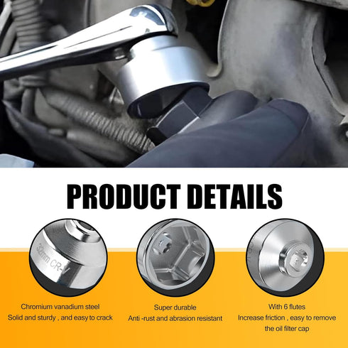 Pack-1 Automotive 32mm Cap Filter Wrench, Special Disassembly Tool, 6 Point 3/8" Drive Thin Oil Pan Socket Wrench, Universal 32mm Oil Filter Cap f...