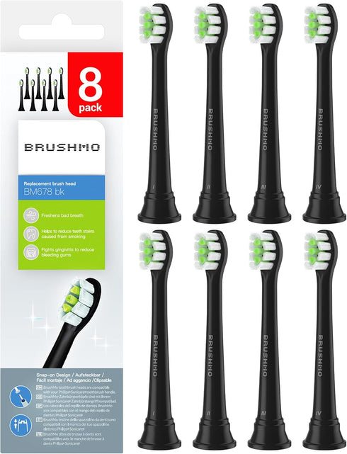 Brushmo Compact Replacement Toothbrush Heads Compatible with Philips Sonicare HX6072, Black 8 Pack...