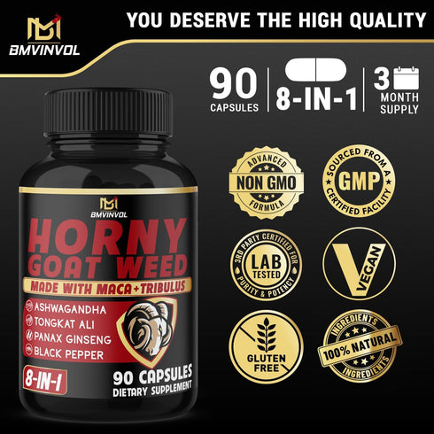 BMVINVOL Horny Goat Weed Capsules - 7000mg Herbal Equivalent - Maca, Ginseng, Tribulus Terrestris, Ashwagandha - Performance and Energy Support - ...