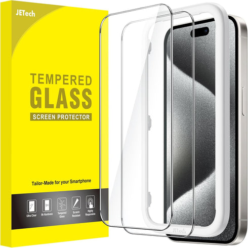 JETech Screen Protector for iPhone 15 Pro 6.1-Inch, Bubble Free, Tempered Glass Film with Easy Installation Tool, Case-Friendly, HD Clear, 2-Pack....