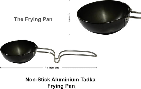 Essential Non-stick Hard Anodized Tadka Frying Pan with Wire Handle, Spice Heating Pan, Temper Pan - Black, 11 inch...