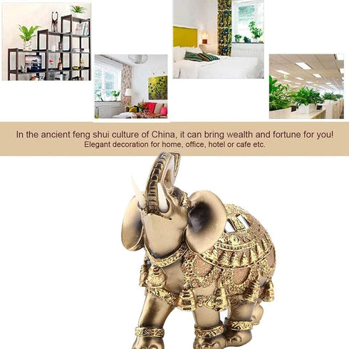 Golden Polyresin Elephant Statue Sculpture Trunk Wealth Lucky Collectible Figurine Gift Home Decor Feng Shui Ornament Elephant Decor Statue...