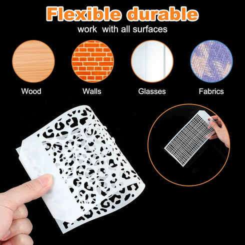 8 Pieces Stencils for Crafts, Leopard Brick Dot Layering Stencils Reusable Mixed Media Art Texture Stencils for Painting on Wood Crafts Furniture ...