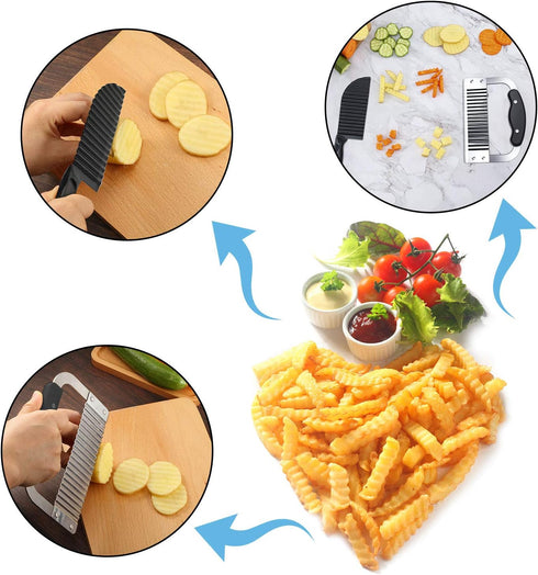 Patelai 2 Pcs Crinkle Potato Vegetable Cutter, Crinkle Cutters Knife, Stainless Steel Blade Wavy Slicer, Waffle Fry Cutter Wavy Crinkle Cutting To...