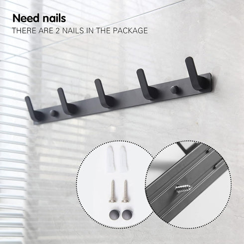 5 Hooks Matte Black Wall Bathroom Towel Hooks Mount Heavy Duty Shower Wall Coat Rack Hooks Decorative Bath Hooks for Hangin,Hats Hook Kitchen Towe...