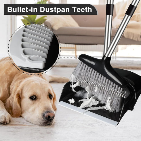 Broom and Dustpan Set for Home, Upright 55" Broom and Dustpan Combo with Long Handle, Lobby Broom Sweeping for House Kitchen Room Office Indoor Fl...