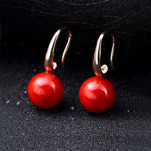 Charming Earrings Drop Simulated Pearl Hook Earrings 12MM Red | Pearl Earrings for Women | Pearl Jewelry | Women's Earrings | Earrings for Women T...