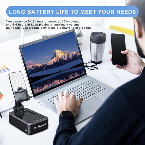Cell Phone Stand with Wireless Bluetooth Speaker Compatible for Any Smartphones,Anti-Slip Design Phone Holder with HD Surround Sound Bluetooth Spe...