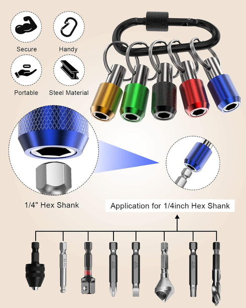 Upgrade, Steel Material, Katerk 5PCS 1/4 Inch Hex Shank Screwdriver Bits Holder Extension Bar Screw Adapter Drill Handy Heavyduty Keychain Bit Hol...