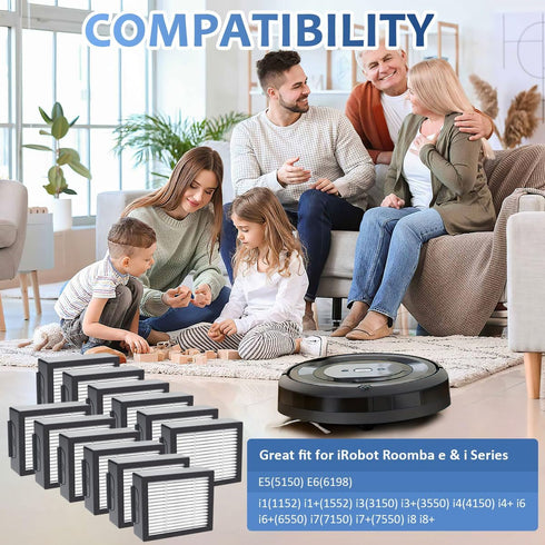 Filters Replacement Parts for i-Robot Roomba e, i, j Series i7 i7+/plus i3 i3+ i4 i6 i6+ i8 i8+ E5 E6 E7 j7 j7+ Vacuum Cleaner, 12 Packs High Effi...