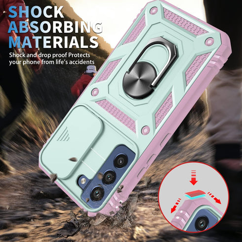 Case for Galaxy S22, Shockproof Impact Resistant with Slide Lens Protective Cover Case for Samsung Galaxy S22 4G/5G 6.1 inch (Pink Green)...