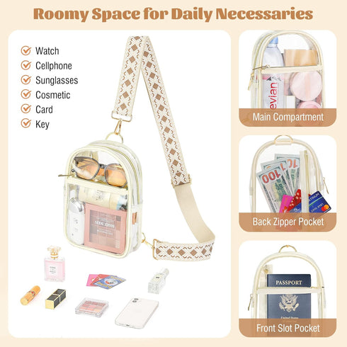 MoKo Clear Bag Stadium Approved - Multi Pockets Clear Sling Purse Crossbody Bag with Adjustable Shoulder Strap for Concerts Events Sports Games, B...