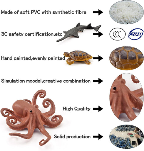 Ocean Sea Marine Animal Figure Toys Playsets 6 PCS Mini White Whale Sea Turtle Penguin Octopus Mermaid Model Toy Desktop Decoration Collection Par...