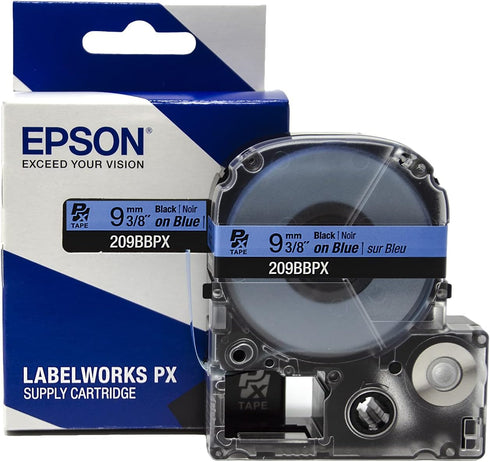 Epson LABELWORKS 209BBPX Genuine PET (Polyester) Tape Cartridge - Black on Blue Label Maker Tape - 3/8" (9MM) Wide, 30'...