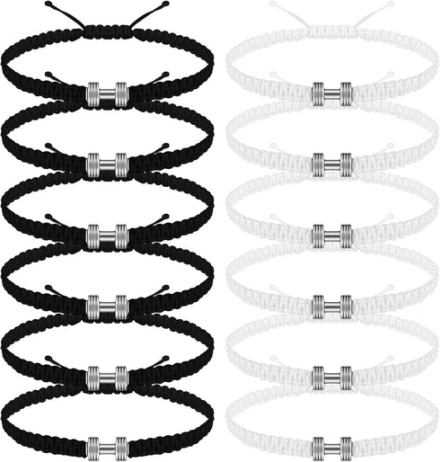 12 Pcs Woven Dumbbell Bracelet Black White Fitness Motivational Dumbbell Charm Adjustable Bracelet Dumbbell Bracelet for Men Women Bracelet Gym Yo...