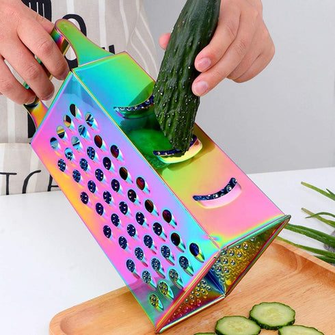 Large Stainless Steel 4 Sides Grater Slicer with Handle, Multifunctional Cutter Planing for Ginger, Garlic, Cucumbers, Carrots, Cheese, Potato, Er...