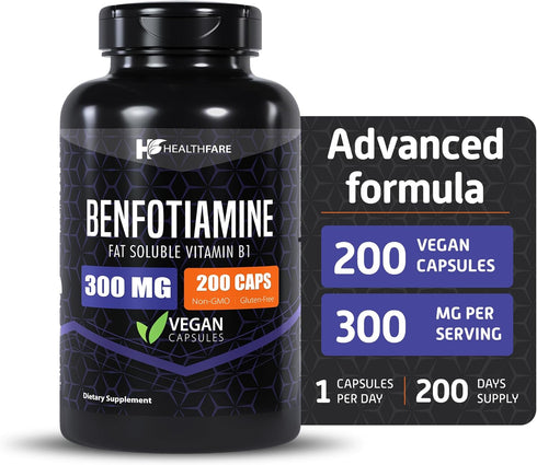 Benfotiamine 300mg | 200 Capsules | Fat Soluble Thiamine Vitamin B1 | Supports Overall Health | Non-GMO | Gluten Free...