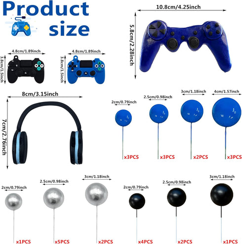 30 PCS Video Game Themes Cake Toppers Headset Ball Game Controller Cake Decoration for Game Theme Birthday Party Cake Decoration (Blue)...