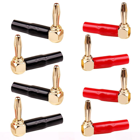 8 pcs 4mm Right Angle Speaker Plugs,L-Shaped Banana Plugs Bend Plug 90 Degree Speaker Connector for Speaker Wire (Red and Black)...