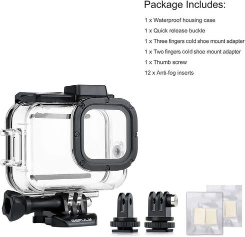 60M(196ft) Waterproof Housing Case for GoPro Hero 8 Black,Protective Underwater Diving Housing Shell with 2 Cold Shoe Adapters Bracket Accessories...