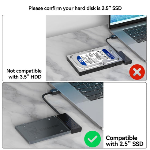 SATA to USB 3.0 Adapter 2 Pack, USB SATA III Hard Drive to USB Adapter Cable, External Converter Compatible for 2.5 Inch SSD Data Transfer...