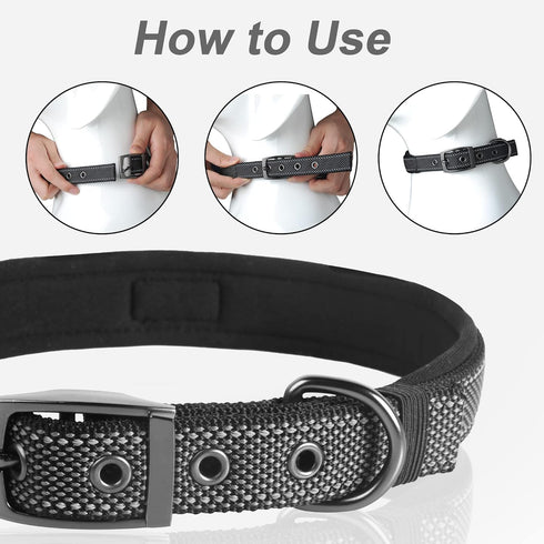 PetiFine Neoprene Padded Dog Collar, Heavy Duty Comfort Dog Collar with Durable Metal Buckle, Reflective Adjustable Belt Buckle Dog Collars for Sm...