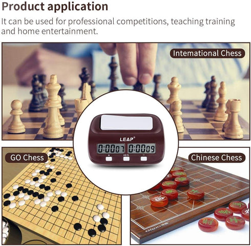 LEAP Chess Clock Digital Chess Timer Professional for Board Games Timer with Alarm Function (Official Store) Brownish Red...