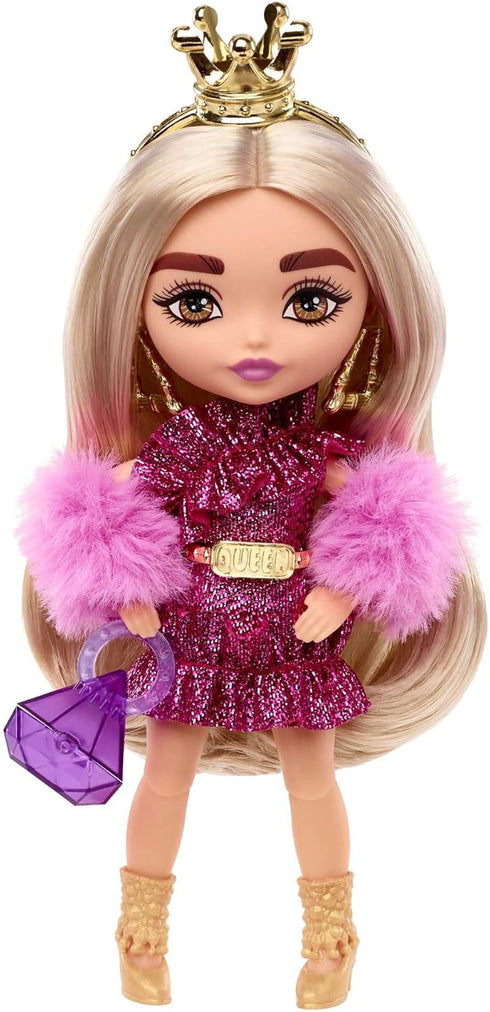 Barbie Extra Minis Doll & Accessories with Blonde Hair Wearing Shimmery Dress & Furry Shrug, 5.5-inch...