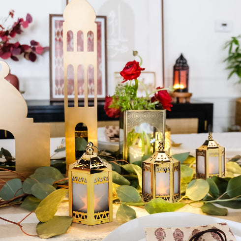 LampLust Gold Mini Lanterns for Centerpieces, 6 Pack LED Star Lantern, Batteries Included, Small Ramadan Lanterns Decorative Indoor, Ramadan Decor...