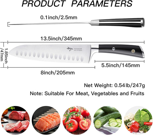 MAD SHARK Kitchen Knife, Chef's Santoku Knife 8-inch, German High Carbon Stainless Steel Chef Knife, Super Sharp Multipurpose Chopping Knife for M...