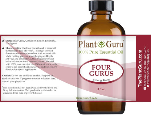 Four Gurus Essential Oil Blend 4 oz Bulk 100% Pure Natural Therapeutic Grade Blended with Clove, Cinnamon, Lemon, Rosemary Eucalyptus for Aromathe...