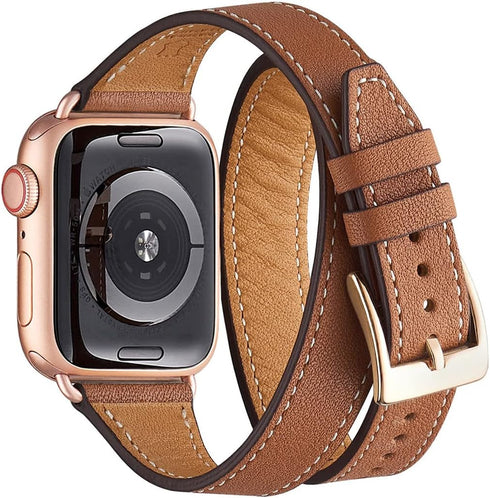 Bestig Bands Compatible with Apple Watch Band 49mm 46mm 45mm 44mm 42mm(Series 3 2 1) Women Men, Genuine Leather Double Tour Slim Strap for iWatch ...
