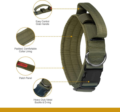 Tough Dog Collars, Tactical Dog Collar with Handle, Milltary Adjustable Dog Collar with Heavy Duty Metal Buckle for Training (Large(Pack of 1), Gr...