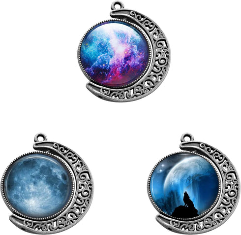 Unlorspy 30Pcs 10Sets Moon Rotation Double Side Pendant Trays,10Pcs 25 mm Moon Rotation Alloy Double-Sided Trays Pendants with 20Pcs Glass Cabocho...