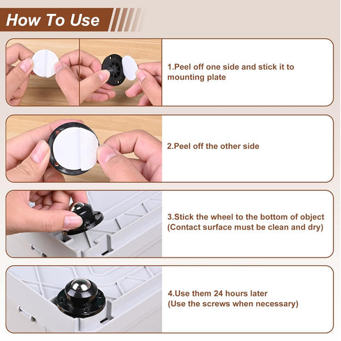 Secbolt 8 Pack Self Adhesive Caster Wheels 1 Inch for Furniture, Load Capacity 28LBS Per Wheel, Stick On Swivel Wheels for Small Appliance Storage...