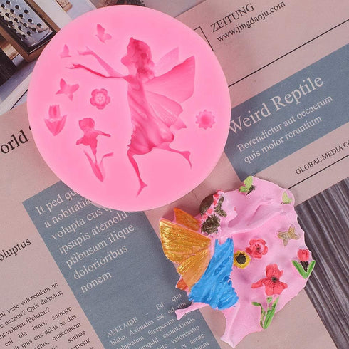 3Pcs/Set Flower Fairy Fondant Mold Angel with Wings Silicone Mold for Cupcake Cake Topper Decorating, Polymer Clay, Crafting, Resin Epoxy, Jewelry...