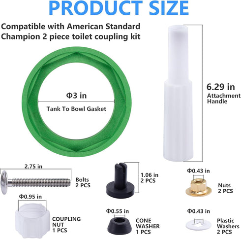 Toilet Tank to Bowl Gasket Kit for American Standards Toilet Part Champion 4 AS738756-0070A, 3 Inch Toilet Tank Replacement Kit Includes Gasket & ...