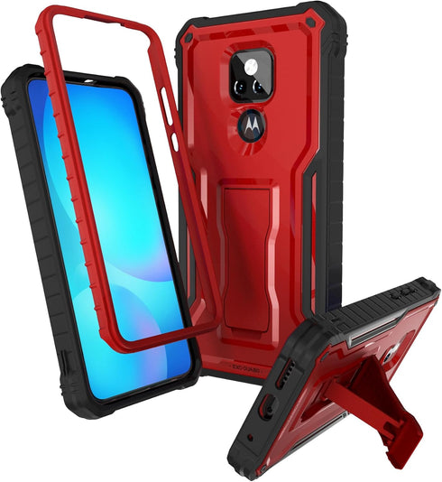 ExoGuard for Moto G Play 2021 Case, Rubber Shockproof Full-Body Cover Case Built-in Screen Protector and Kickstand Compatible with Moto G Play 202...