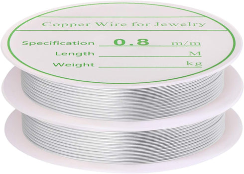 MIKIMIQI 2 Pack Jewelry Wire - 20 Gauge Tarnish Resistant Copper Beading Wire for Jewelry Making, 0.8mm X 3m Each (Silver)...