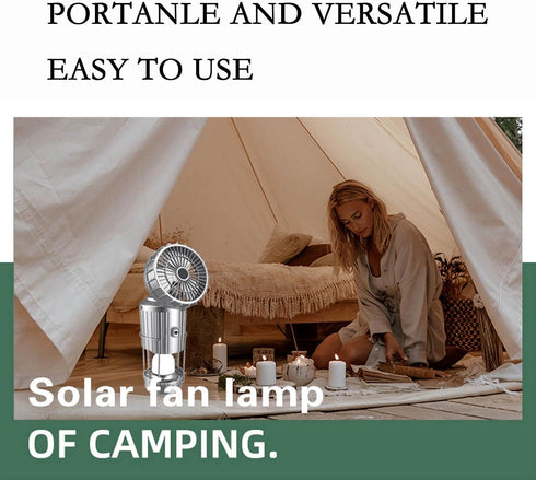 Camping Lantern with Fan, Flashlight Lantern Collapsible-USB Rechargeable, Solar & Battery Powered Camping Lampp for Picnic, Barbecue, Fishing, Tr...