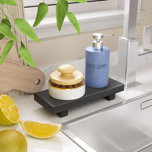 Wood Pedestal Soap Stand for Kitchen Counter Island, 8.65" x 3.45" Small Bathroom Tray for Sink Vanity Countertop, Modern Farmhouse Decor Wooden R...