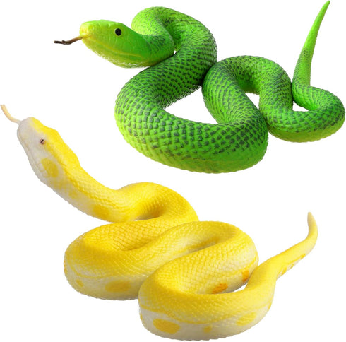 Flormoon Realistic Fake Snake Toy - 2pcs Rubber Elastic Lifelike Python Animal Figures - Halloween Prank Props Stress Relif Toys Educational Toys ...