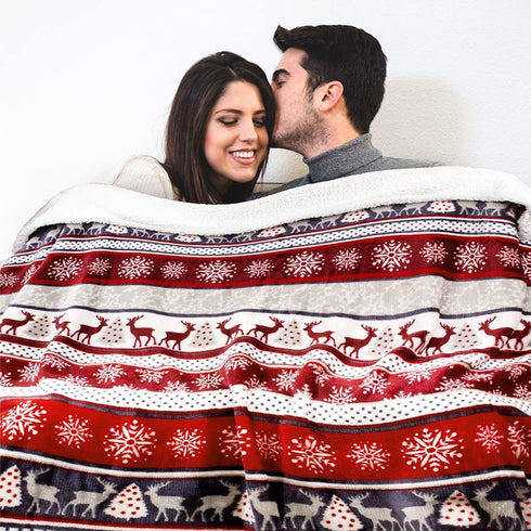 PAVILIA Premium Christmas Sherpa Throw Blanket | Christmas Decoration Reindeers, Fleece, Plush, Warm, Cozy Reversible Microfiber Holiday Blanket 5...