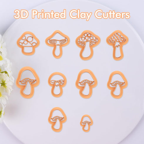 Puocaon Mushroom Polymer Clay Cutters - 10 Pcs 3D Clay Cutters for Earrings Making, Boho Mushroom Clay Cutters for Polymer Clay Jewelry, Cute Clay...